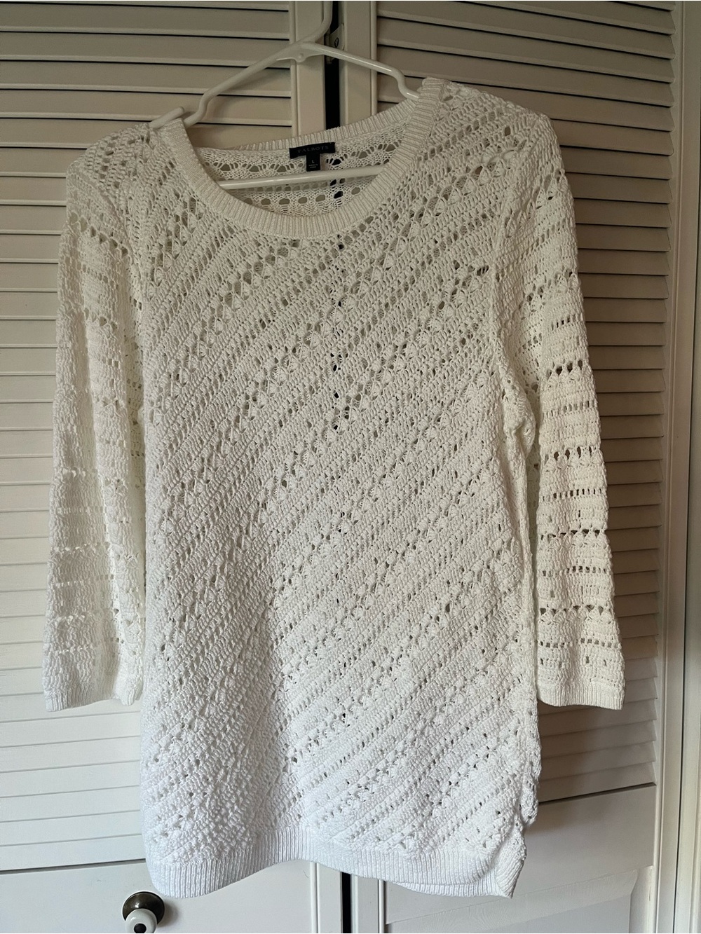 Talbots White Open-Knit Scoop Neck Sweater